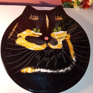 VINTAGE BLACK COLORFUL CALICO CAT SERVING PLATTER BY NINA LYMAN